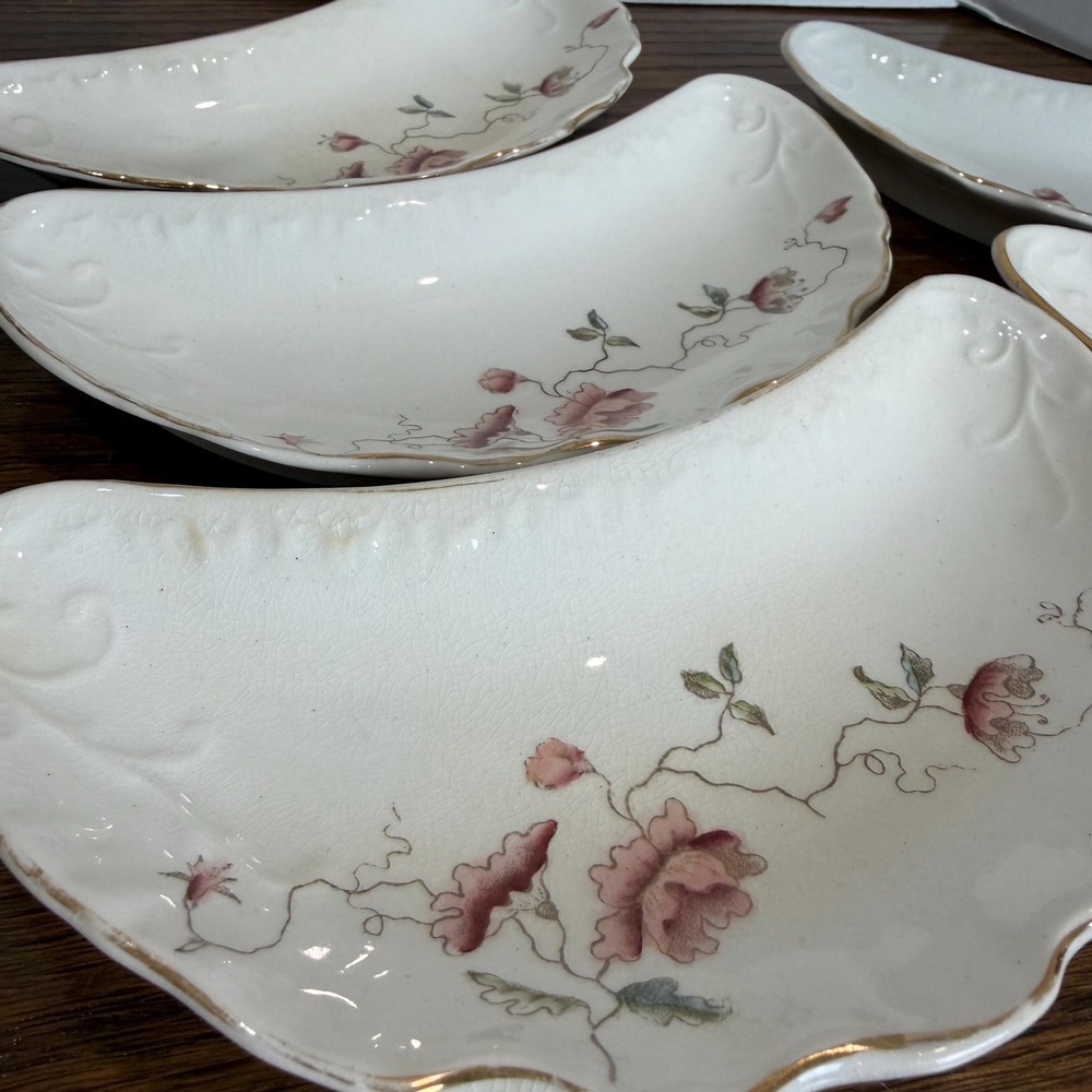 Antique O.P. Co Crescent Bone Dishes Set of 6 Victorian Floral China